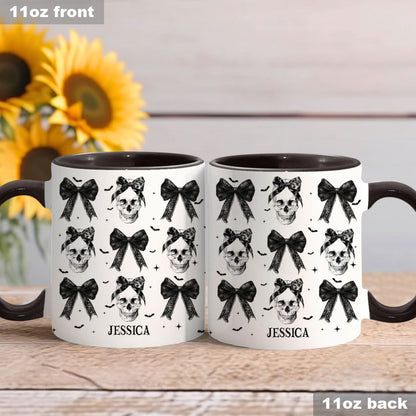 Coquette Bow Halloween Skull - Personalized Skull Accent Mug