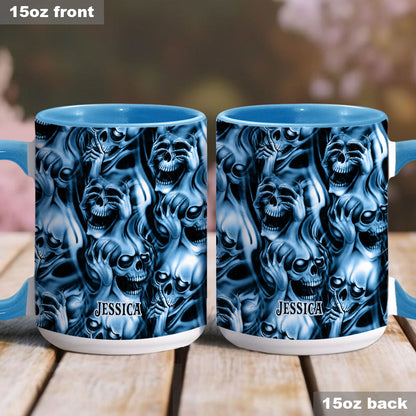Hear No Evil Speak No Evil See No Evil - Personalized Skull Accent Mug