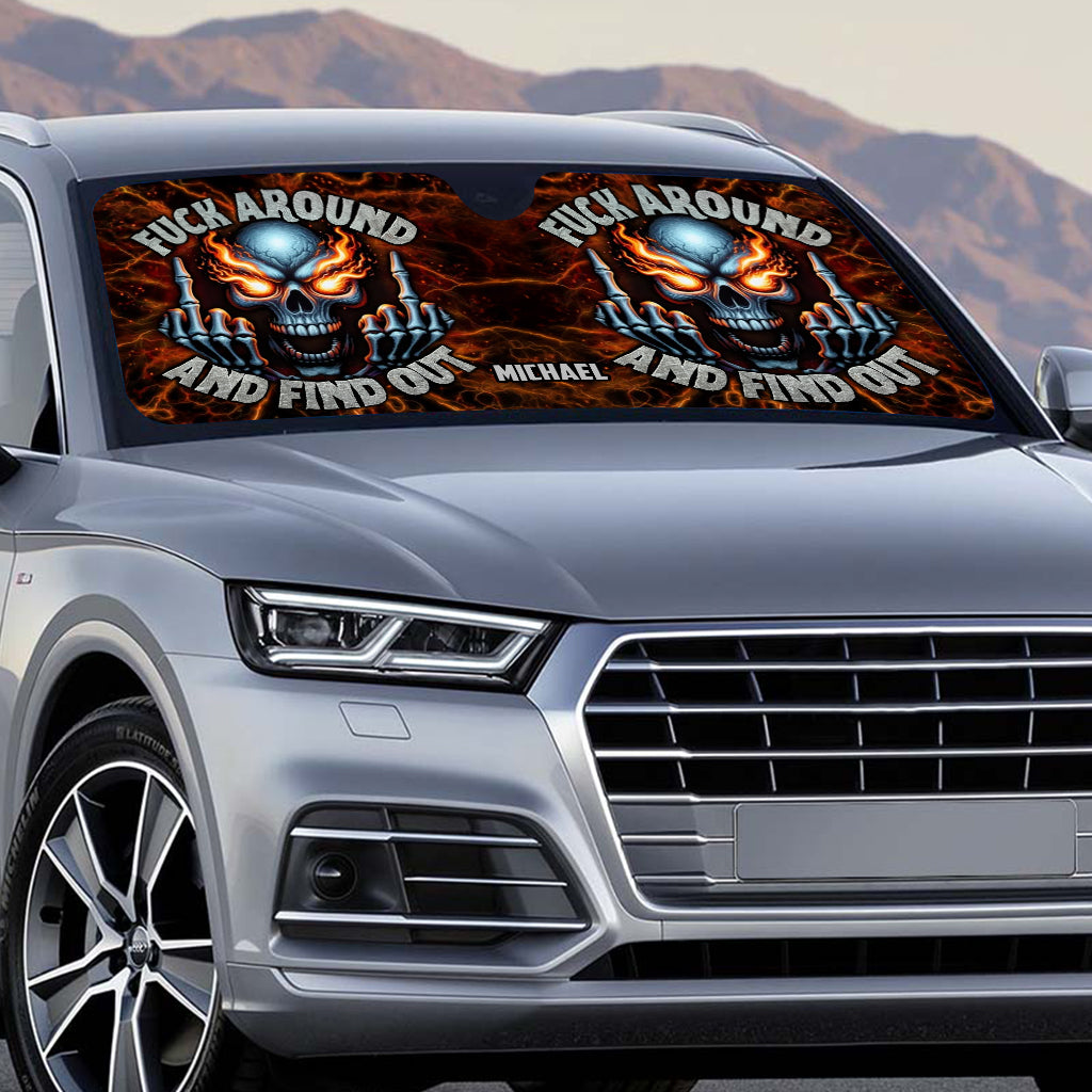 F Around And Find Out Fire Skeleton - Personalized Skull Car Sunshade