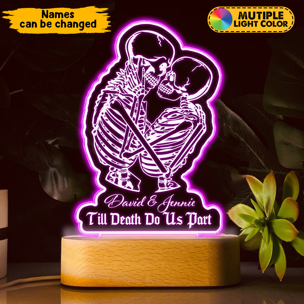 Till Death Do Us Part Custom Couple Skeleton - Personalized Skull Shaped Plaque Light Base