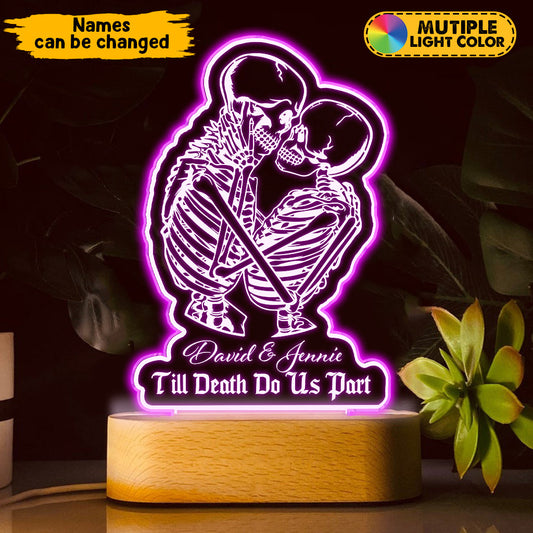 Till Death Do Us Part Custom Couple Skeleton - Personalized Skull Shaped Plaque Light Base