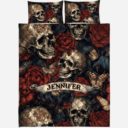 Vintage Rose Skull - Personalized Skull Quilt Set