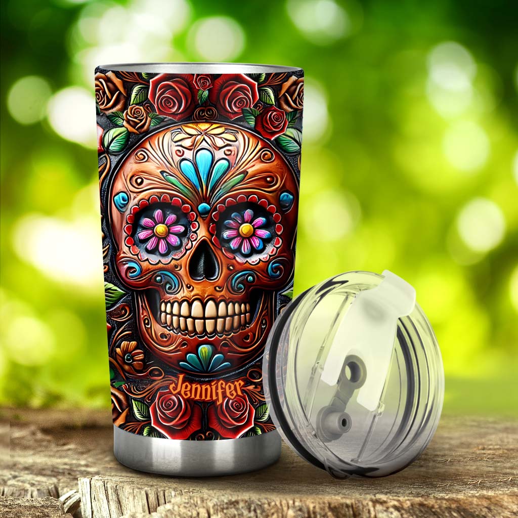 Roses And Skull - Personalized Skull Tumbler