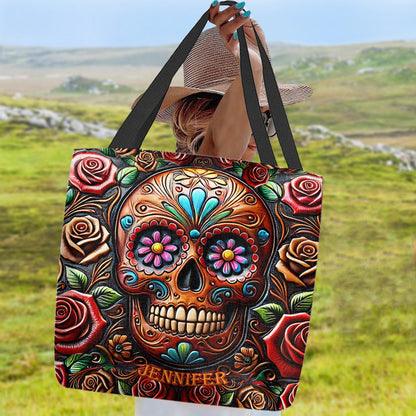 Roses And Skull - Personalized Skull Tote Bag