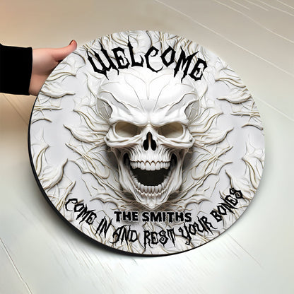 Come In And Rest - Personalized Skull Round Wood Sign