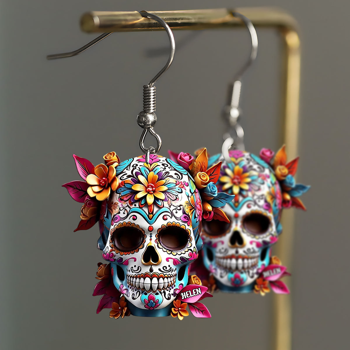 Floral Skull - Personalized Skull Earrings
