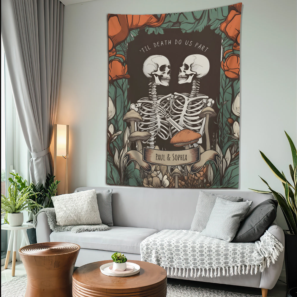 Till Death Do Us Part - Personalized Skull Wall Tapestry