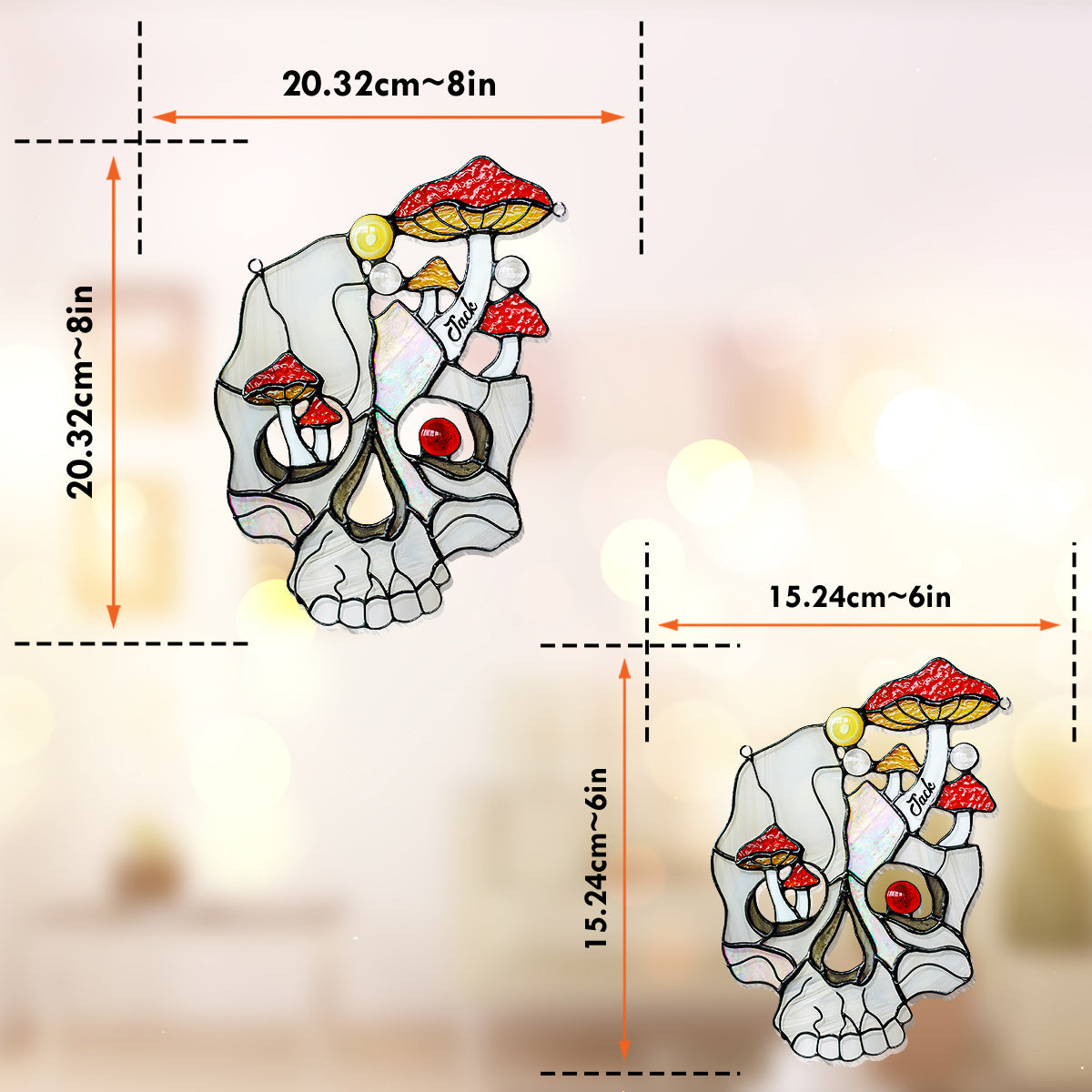 Mushroom White Skull - Personalized Skull Window Hanging Suncatcher Ornament