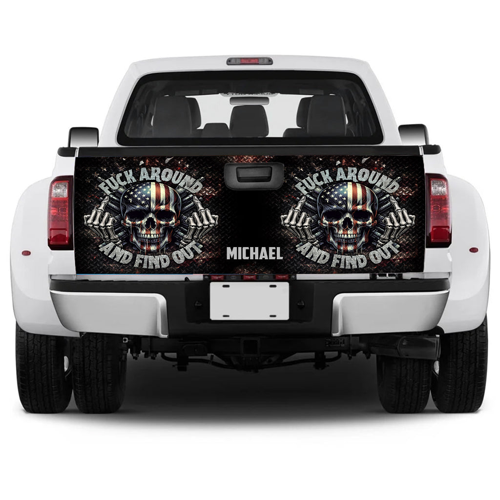 American Flag Skeleton - Personalized Skull Truck Tailgate Decal