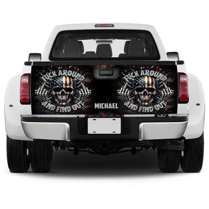 American Flag Skeleton - Personalized Skull Truck Tailgate Decal