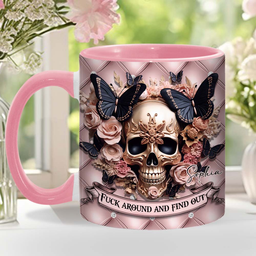 Beautiful Pink Skull - Personalized Skull Accent Mug