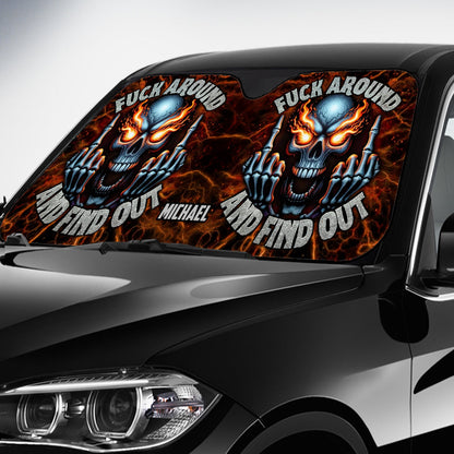 F Around And Find Out Fire Skeleton - Personalized Skull Car Sunshade