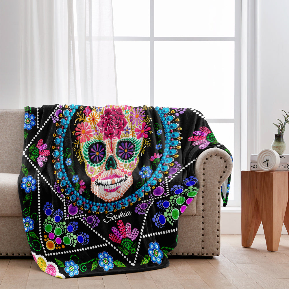 Colorful Sugar Skull - Personalized Skull Blanket