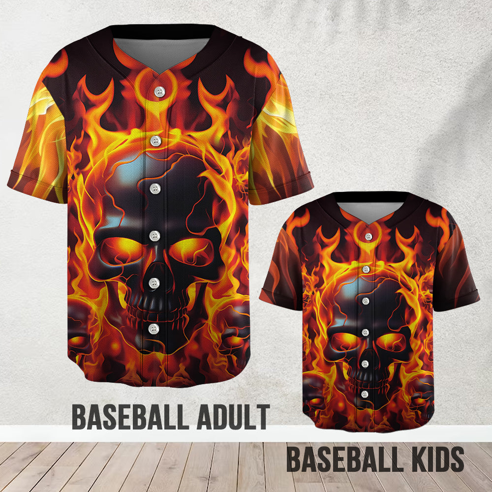 Fire Skull - Personalized Skull Baseball Jersey