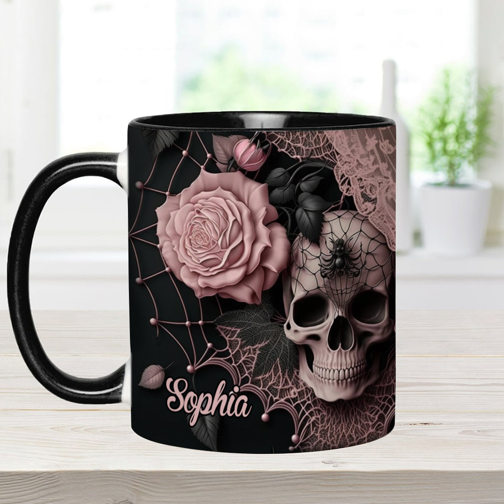 Roses And Skull - Personalized Skull Accent Mug