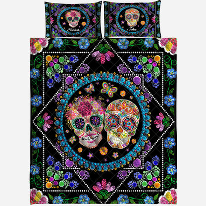 Skull Couple - Personalized Skull Quilt Set