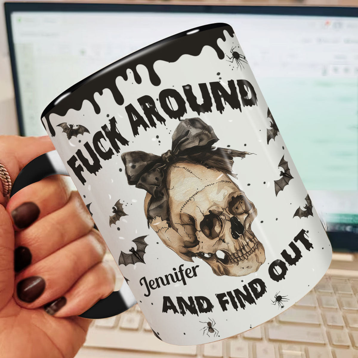 Fuck Around And Find Out - Personalized Skull Accent Mug