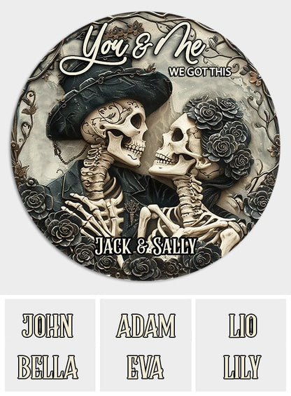 You & Me - Personalized Skull Round Wood Sign