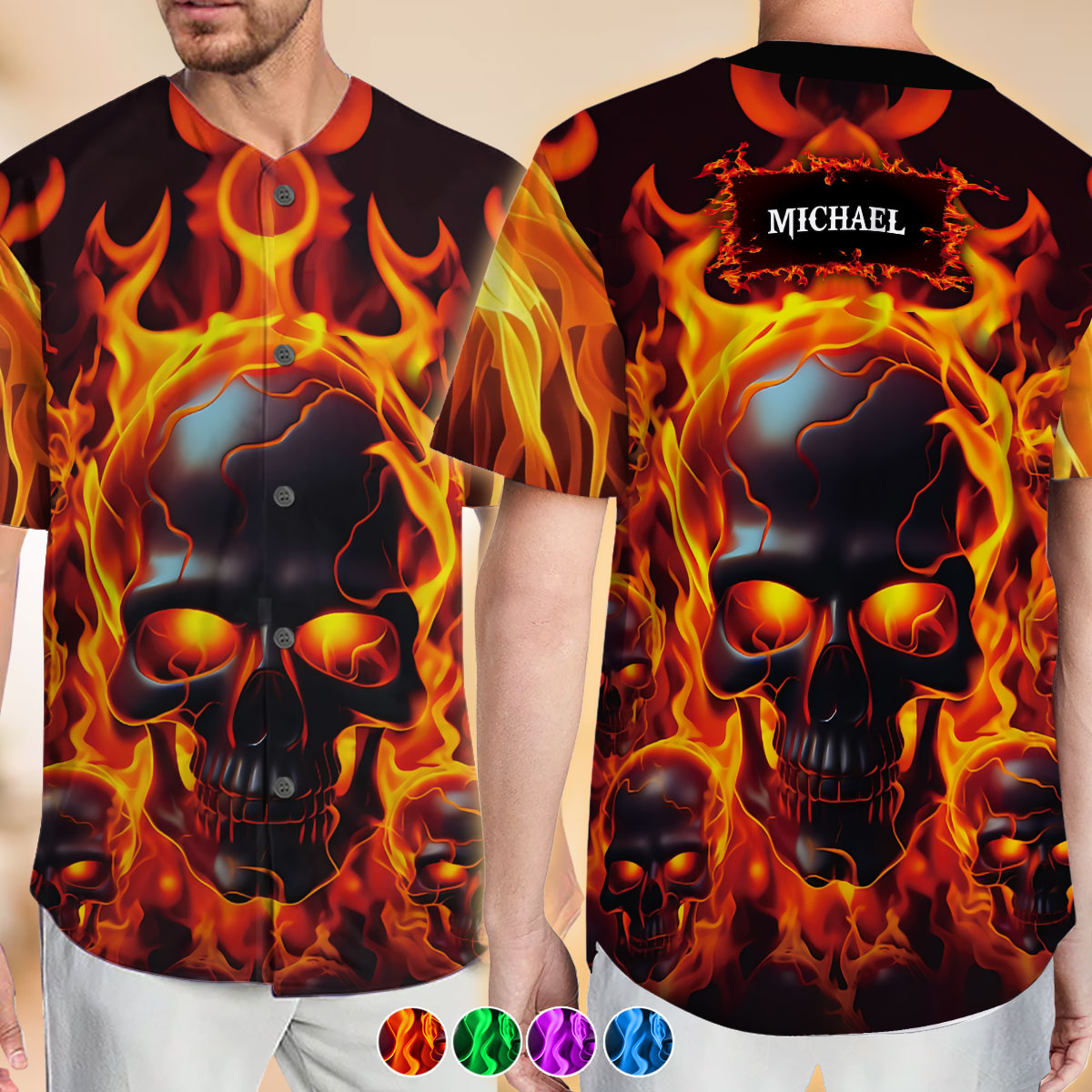 Fire Skull - Personalized Skull Baseball Jersey