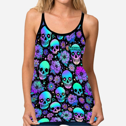 Colorful Skull Pattern - Personalized Skull Cross Tank Top