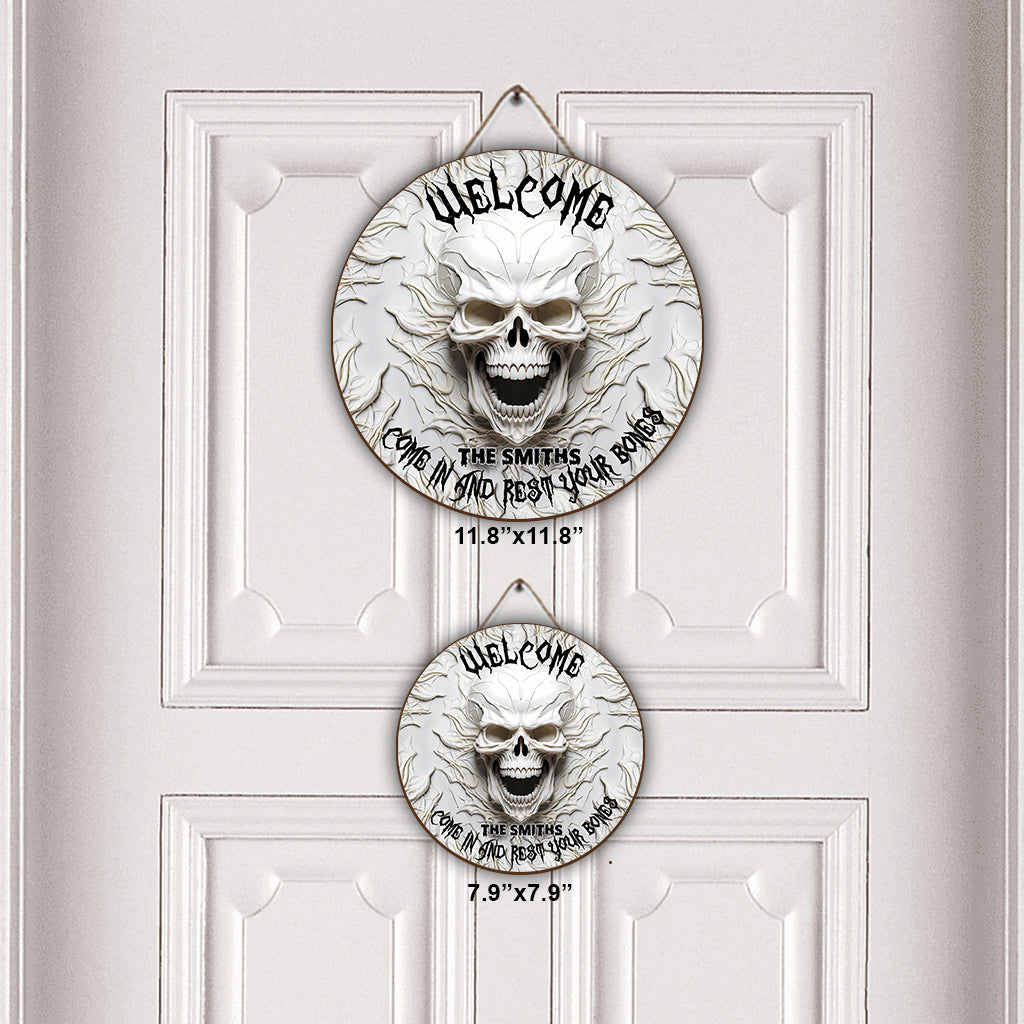 Come In And Rest - Personalized Skull Round Wood Sign