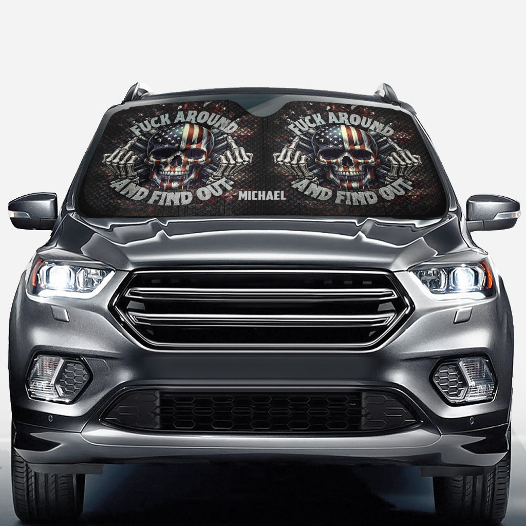 American Flag Skeleton - Personalized Skull Car Sunshade
