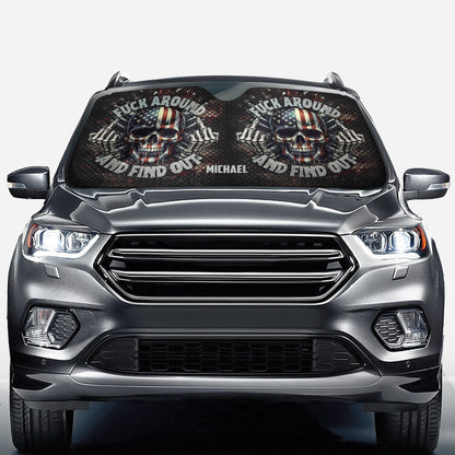 American Flag Skeleton - Personalized Skull Car Sunshade