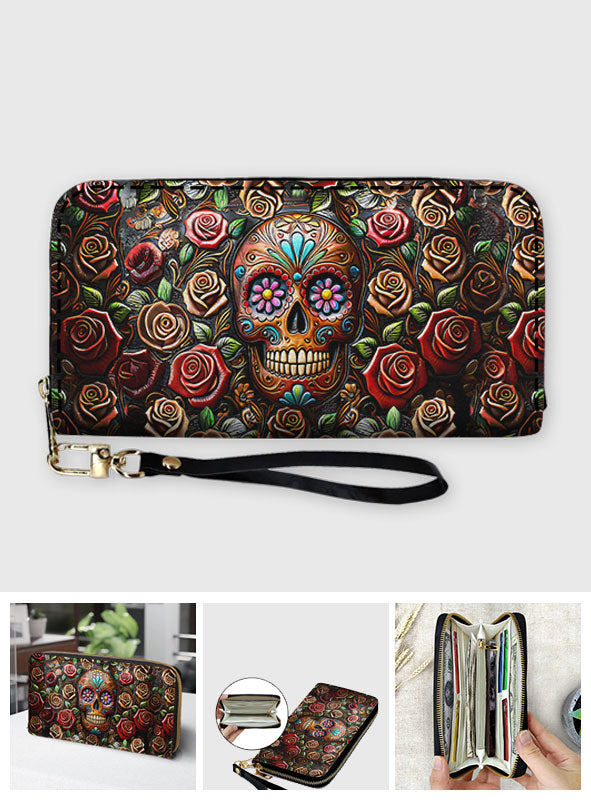 Roses And Skull - Skull Leather Long Wallet