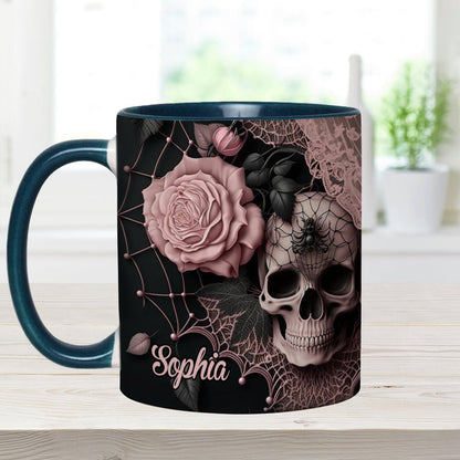Roses And Skull - Personalized Skull Accent Mug