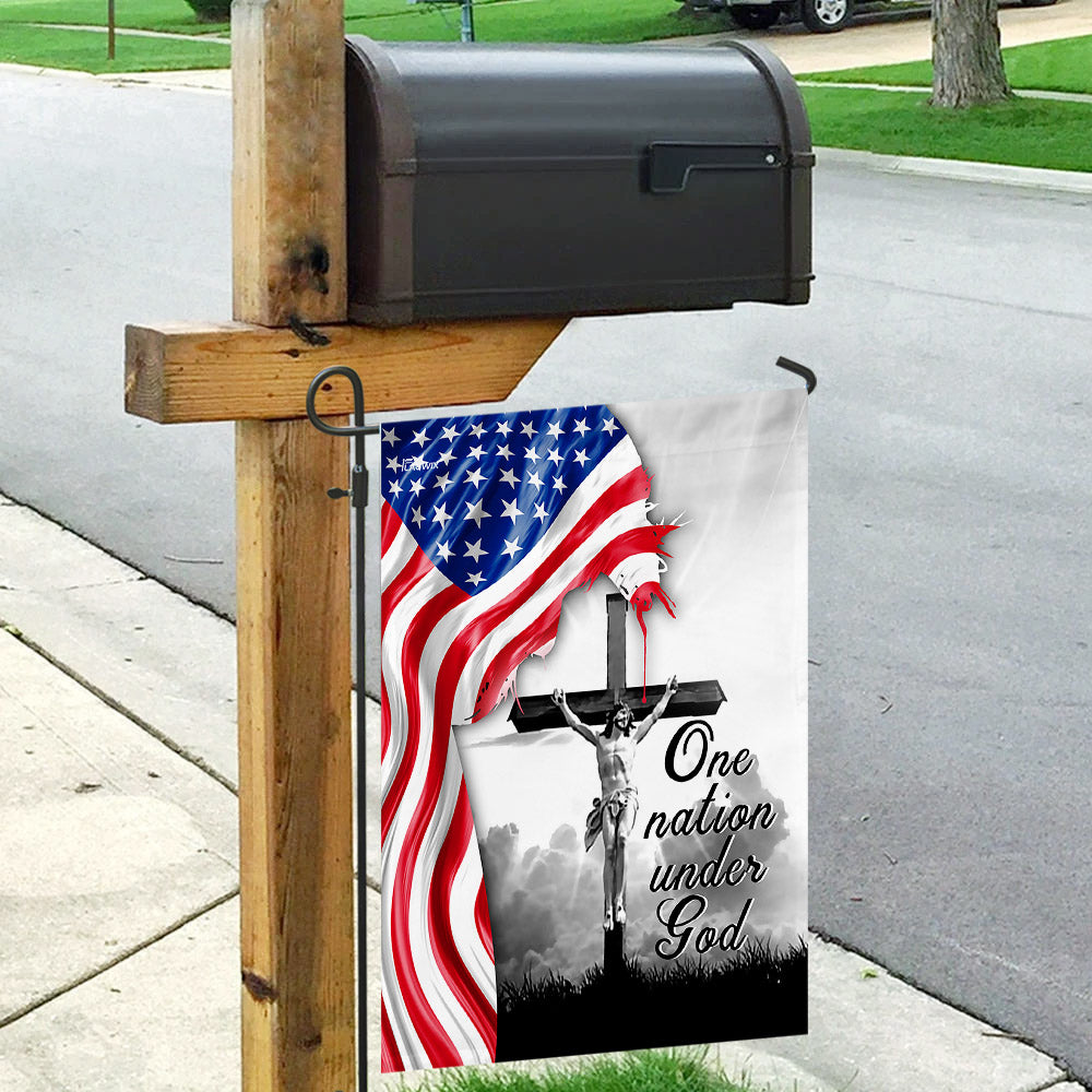 One Nation Under God. Jesus Christian Cross American Flag