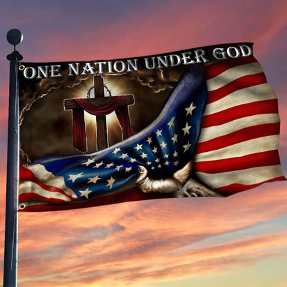 One Nation Under God. Christian Cross American Flag THB2013GF