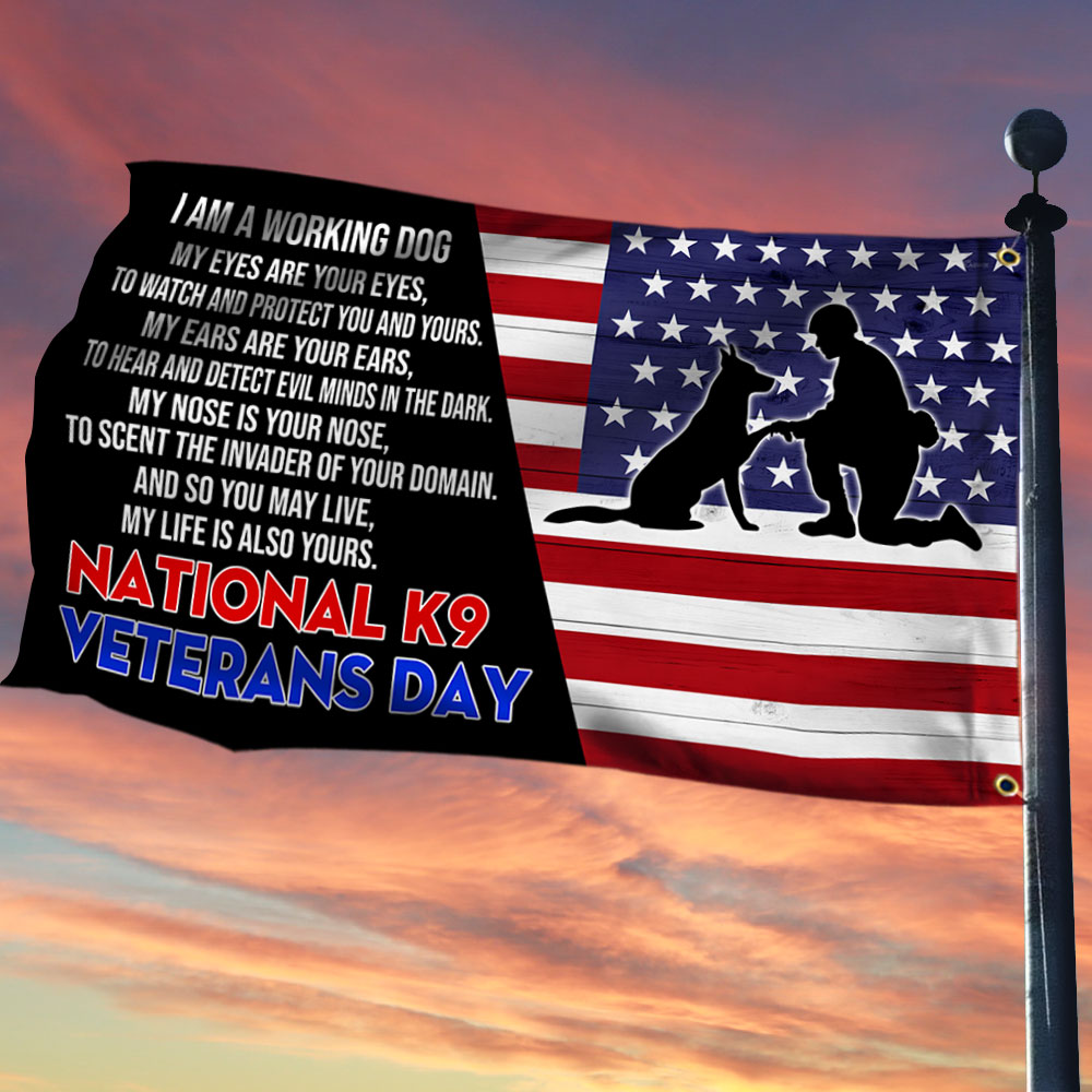 National K9 Veterans Day German Shepherd Grommet Flag QNH12GF