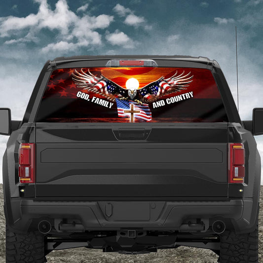 God, Family And Country American Eagle Rear Window Decal THH3176CD