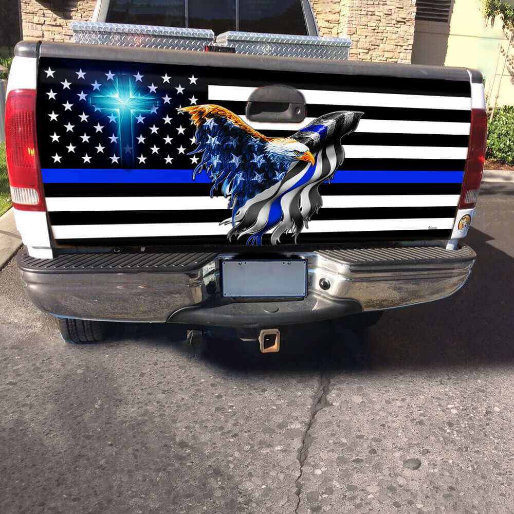 The Thin Blue Line. Police. Law Enforcement American Eagle Truck Tailgate Decal Sticker Wrap THB3482TDv1