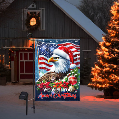 Eagle Christmas We Wish You Ameri Christmas Solar LED Garden Flag MLN4390SF