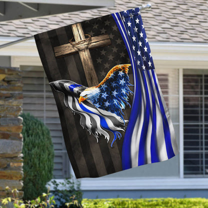 The Thin Blue Line American Eagle Christian Cross Flag THB3698F