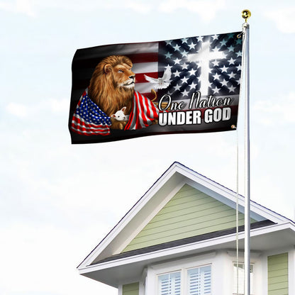 Cross Lion American Grommet Flag One Nation Under God DDH3077GF