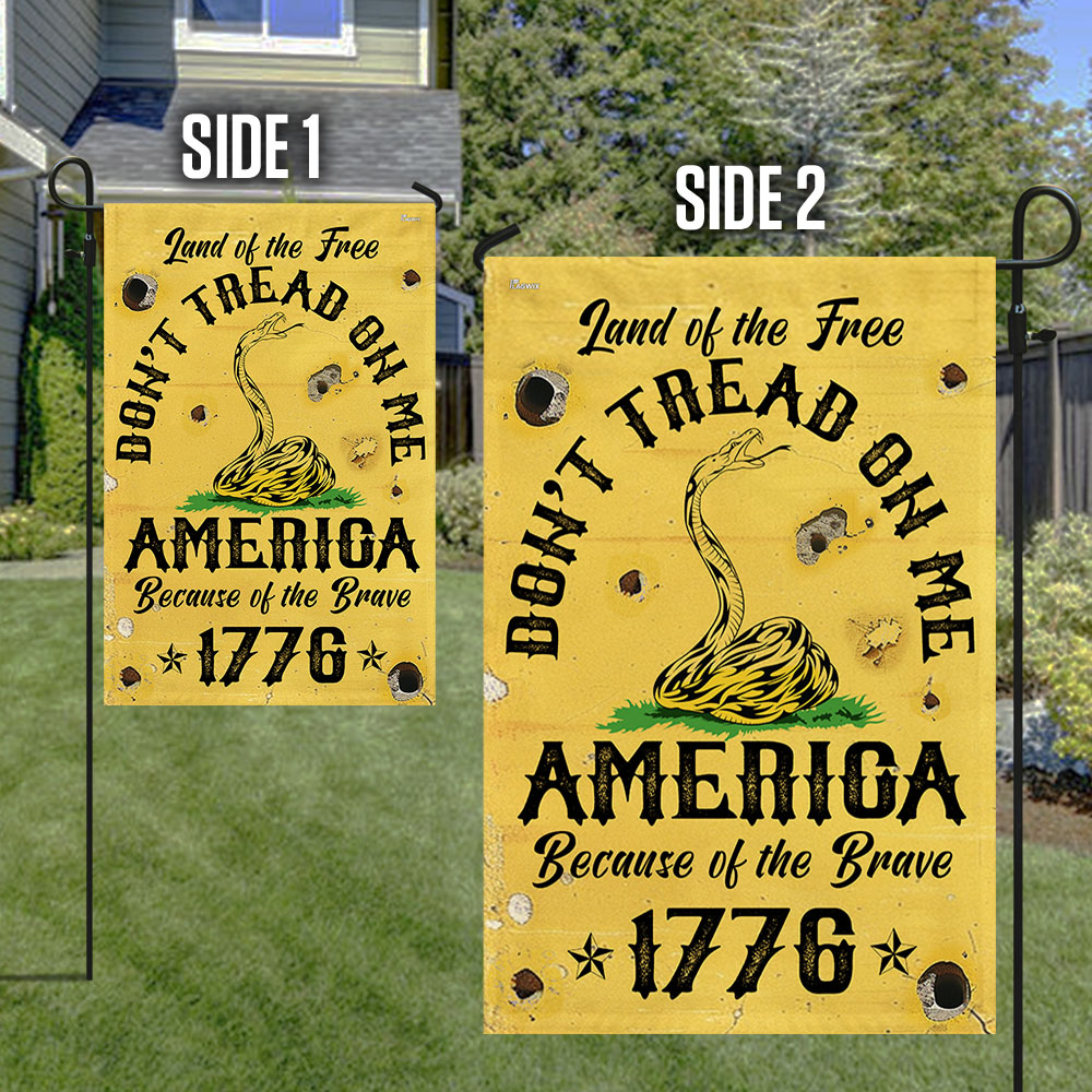 Land Of The Free Don't Tread On Me America Because Of the Brave 1776 Gadsden Flag MLN3329F