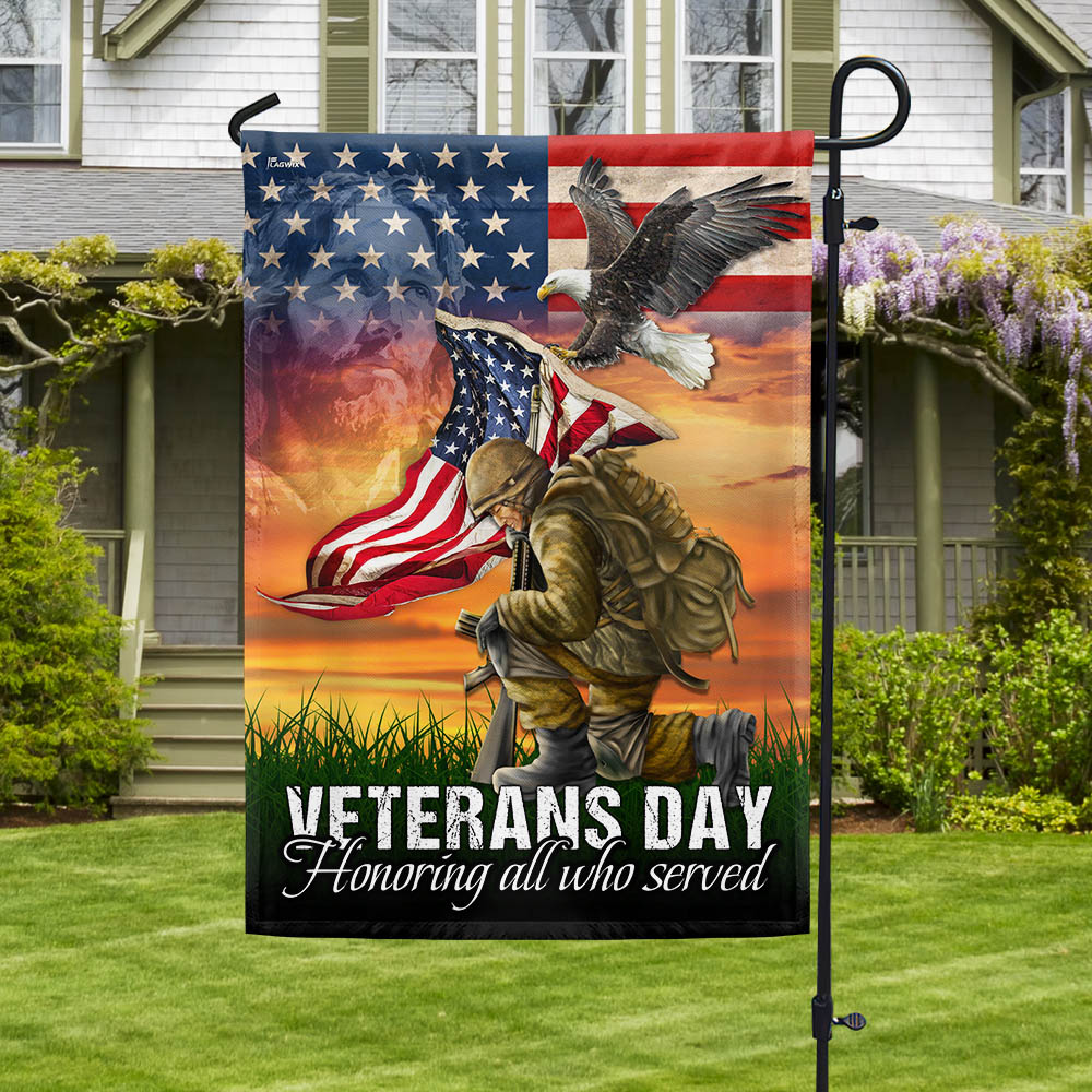 Veterans Day Honoring All Who Served Kneeling Flag American Soldier MLN2026F
