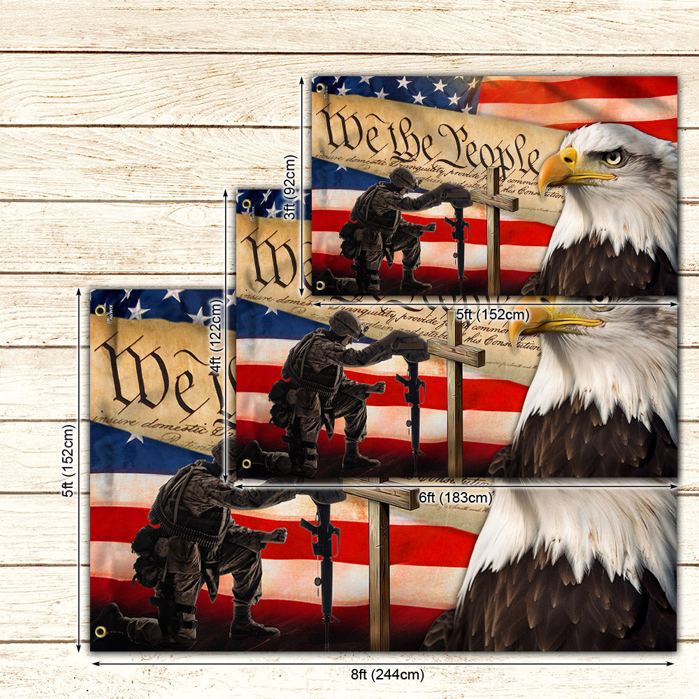 Veteran Kneeling Cross Patriot Eagle We The People Grommet Flag MLN2774GF