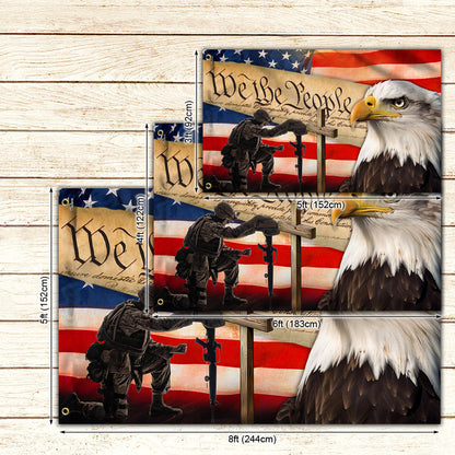 Veteran Kneeling Cross Patriot Eagle We The People Grommet Flag MLN2774GF