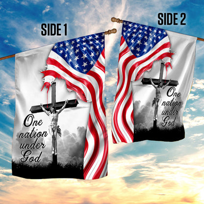 One Nation Under God. Jesus Christian Cross American Flag