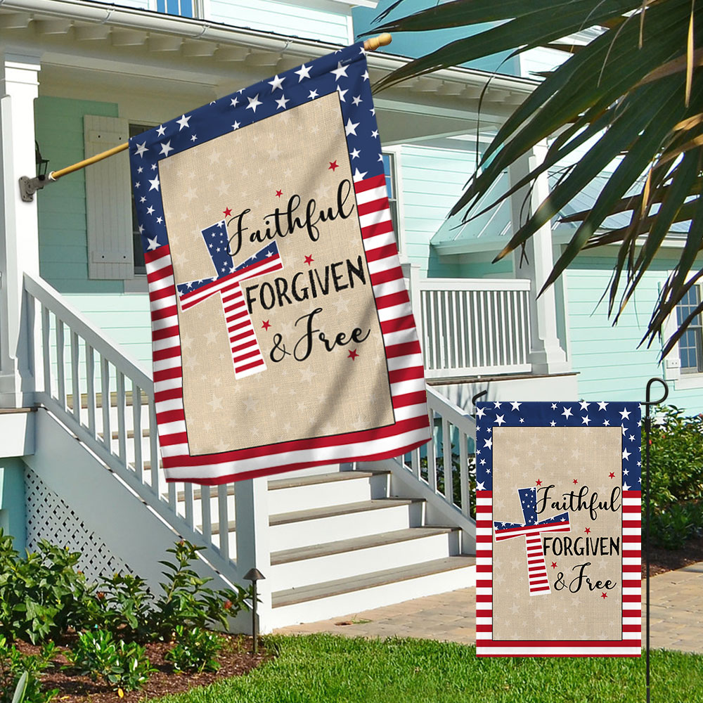 Flagwix American Flag - American Patriotic Cross Faithful Forgiven and Free Flag MLN904F