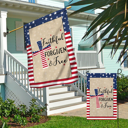 Flagwix American Flag - American Patriotic Cross Faithful Forgiven and Free Flag MLN904F
