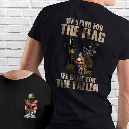 Veteran Kneeling Christ Cross We Stand For The Flag We Kneel For The Fallen Veteran T-Shirt MLN3115TS