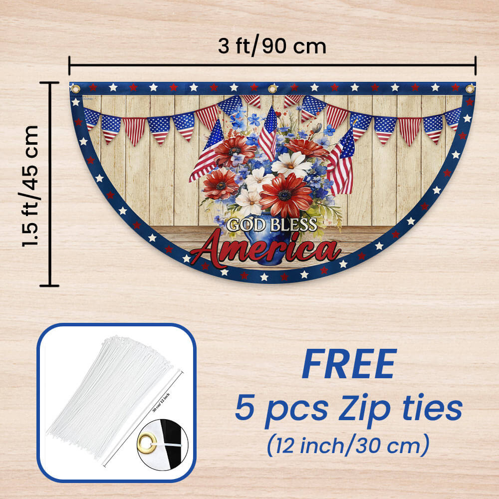Flagwix American Flag - Patriotic Flowers Vase 4th of july God Bless America Non-Pleated Fan Flag MLN3001FL