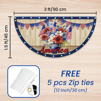 Flagwix American Flag - Patriotic Flowers Vase 4th of july God Bless America Non-Pleated Fan Flag MLN3001FL