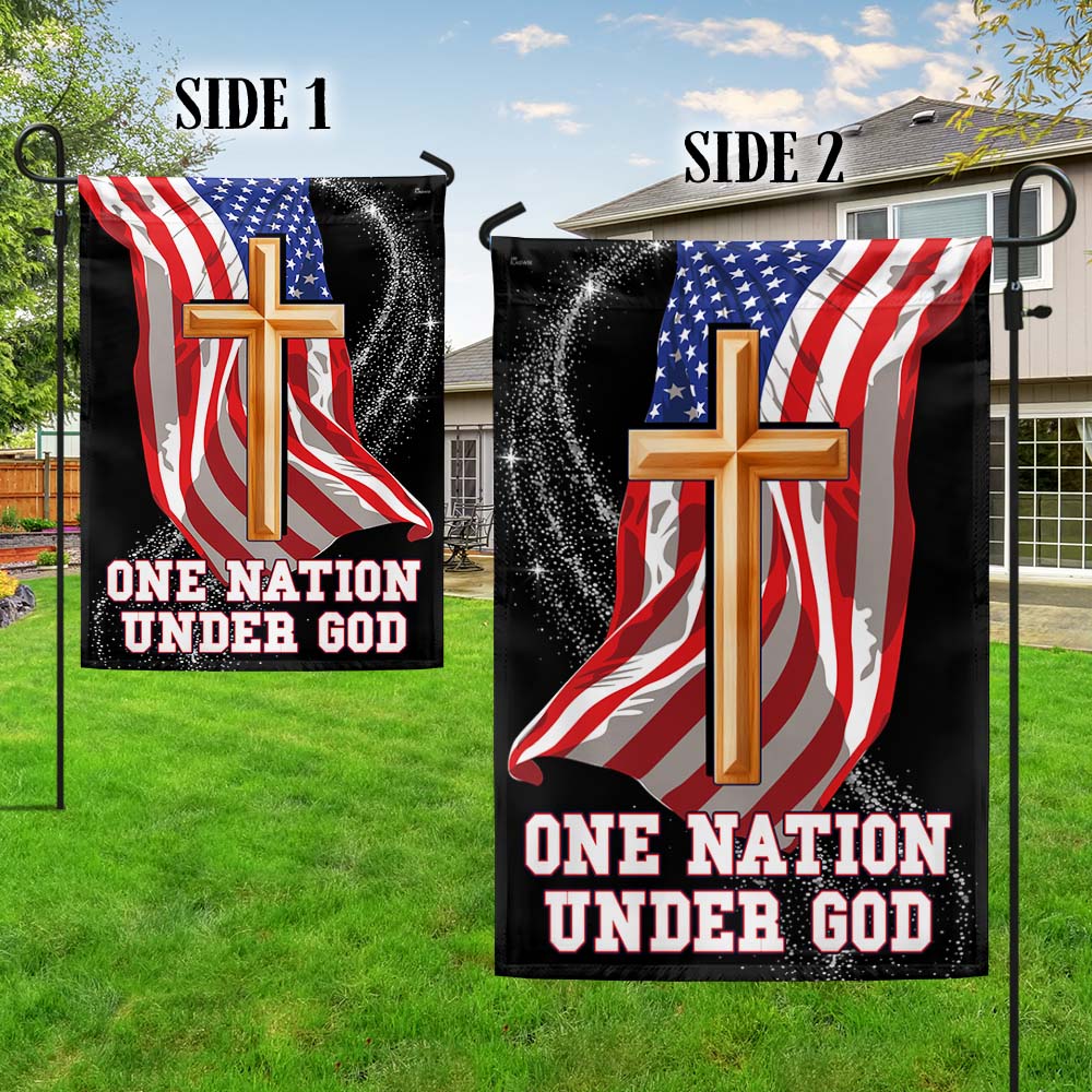One Nation Under God Christian Cross American Flag MLN1515F
