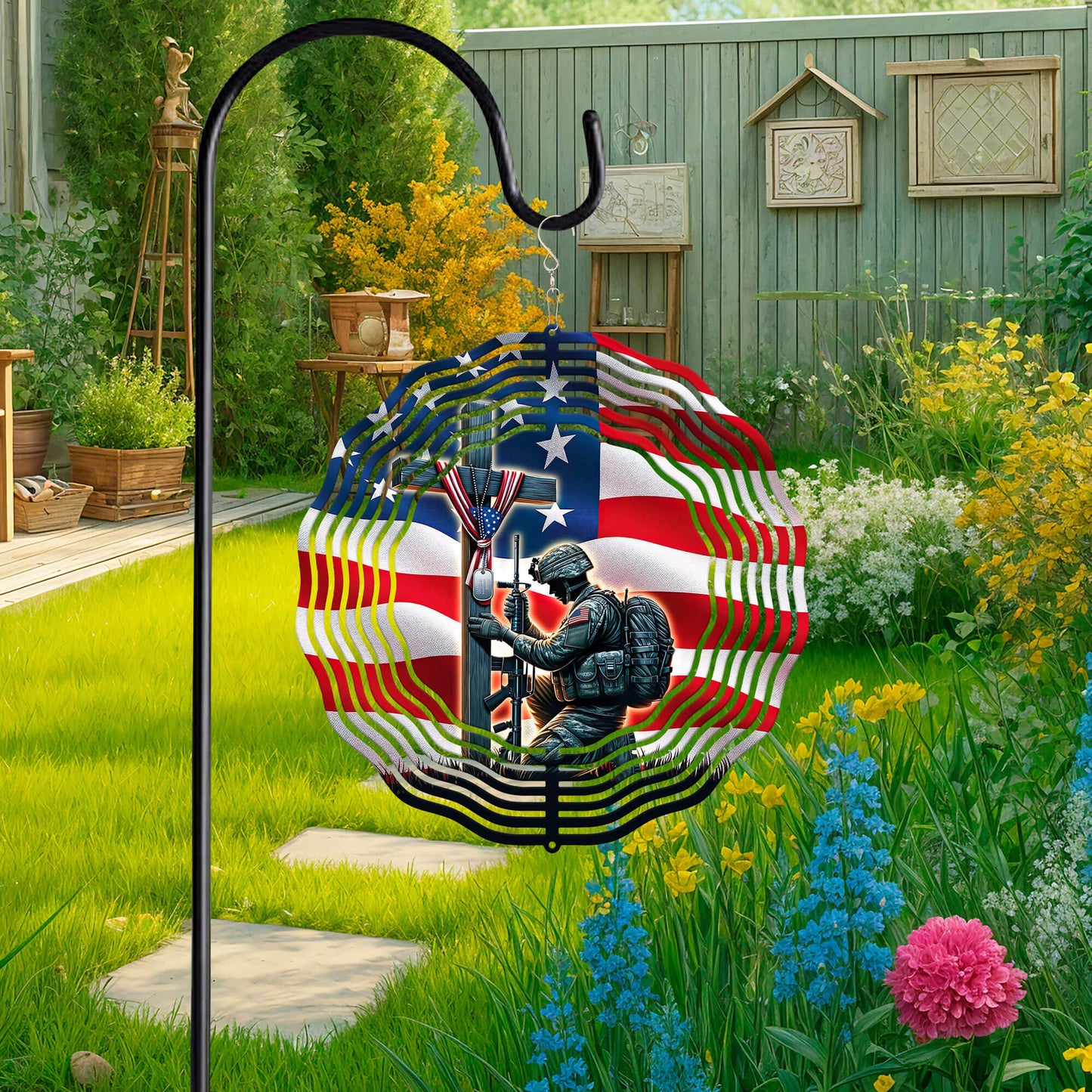 Stand For The Flag, Veteran Christian Cross Memorial Wind Spinner TPT1608WS