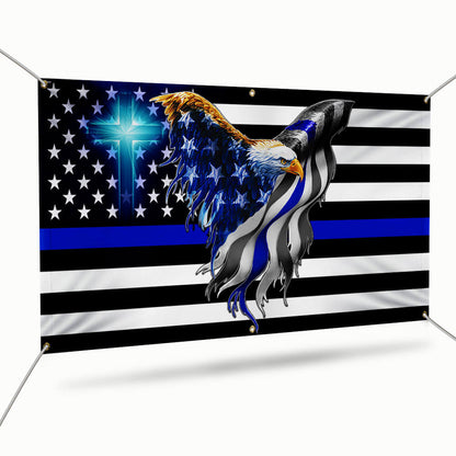 The Thin Blue Line. Police. Law Enforcement American Eagle Fence Banner TPT1631FB